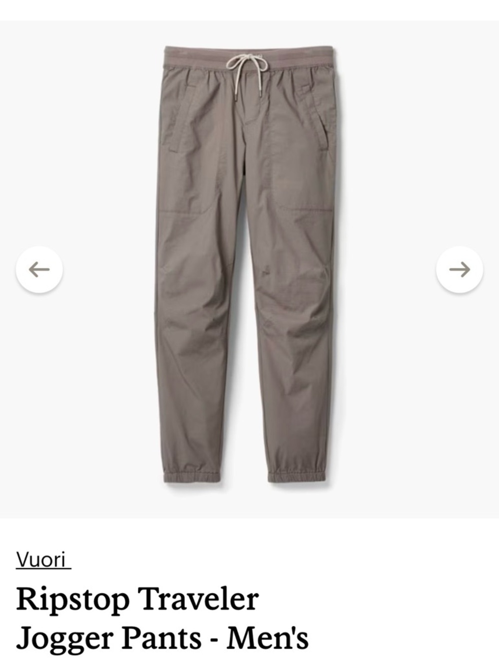 Vuori Ripstop Traveler Jogger Pants - Taupe Gray Size XL